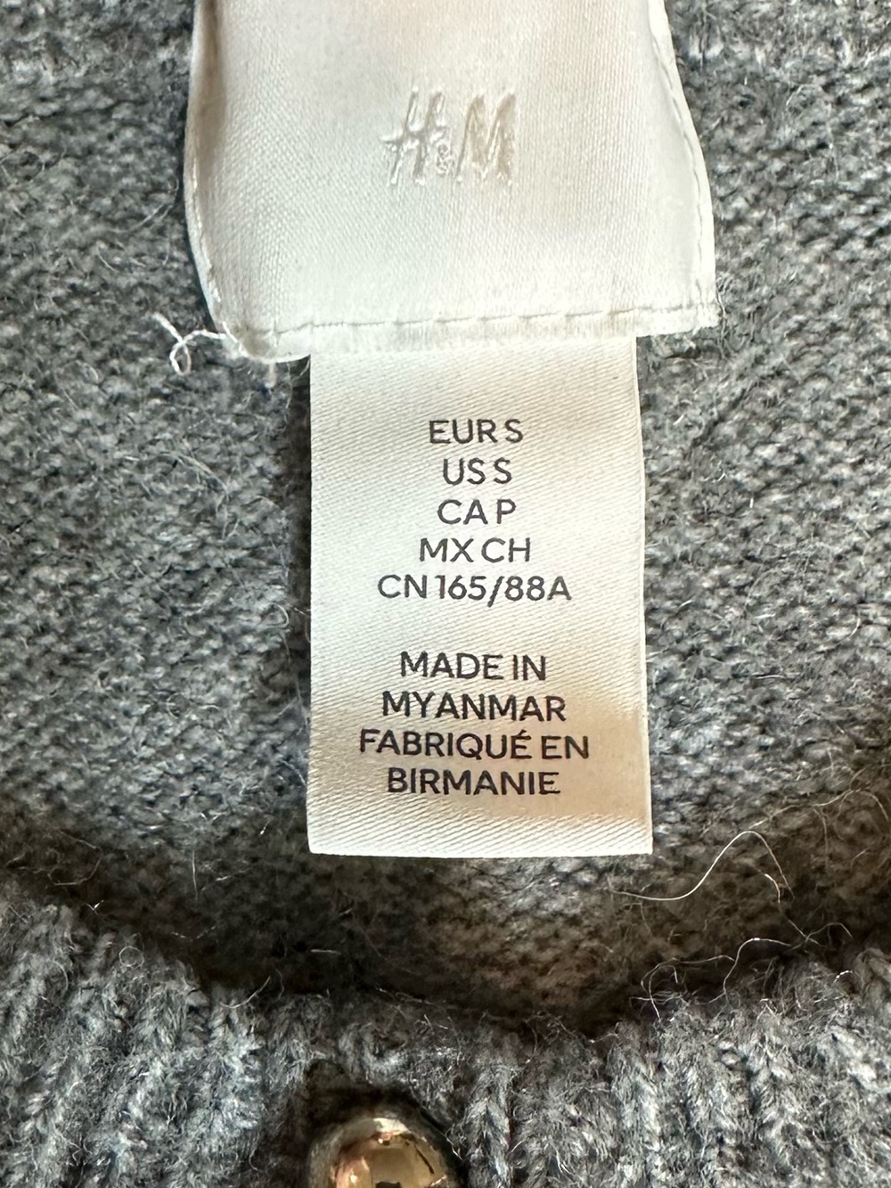 H&M Heather Grey Short-Sleeve Gold Button-Front Sweater | SIZE S - Picture 7 of 7